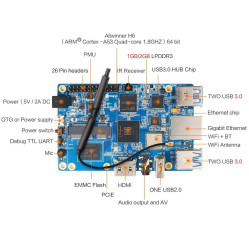 Одноплатный компьютер Orange Pi  3 H6 (2GB+8GB eMMC) (RD048) Quad-core 64-bit 1.8GHZ ARM Cortex™-A53with 2GB LPDDR3 (shared with GPU) with 8GB eMMC flash